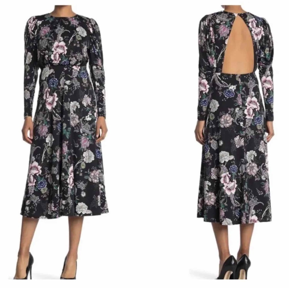AFRM X NORDSTROM Delilah Dark Floral Cut Out Back Midi Dress Size XS